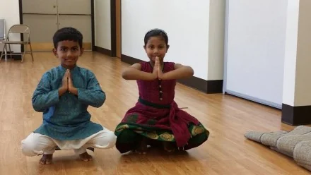 Young students learning Bharatanatyam